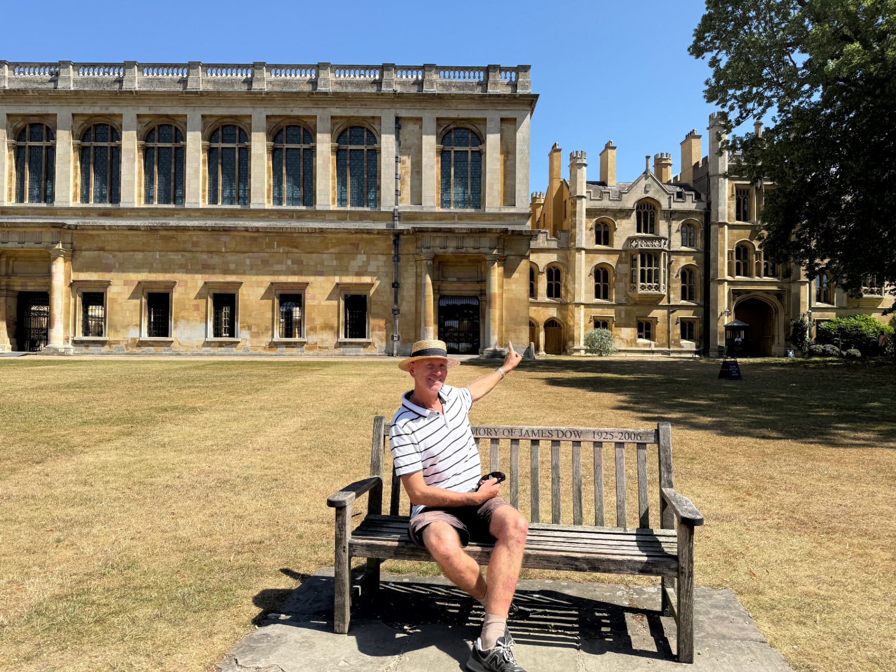 David pointing out the Wren Library at Trinity College