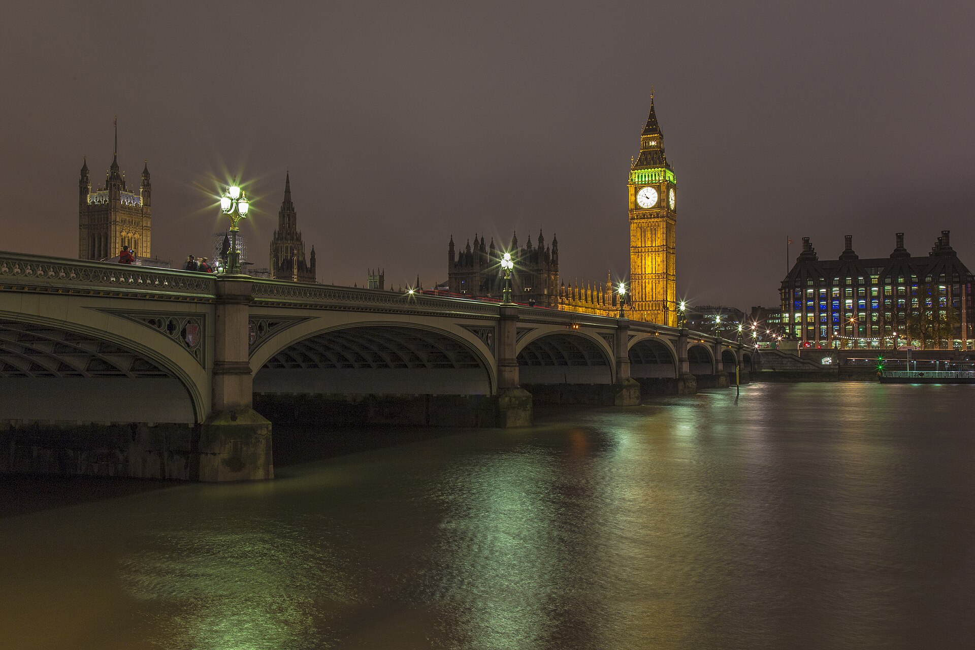Big Ben and Westminster Bridge at night